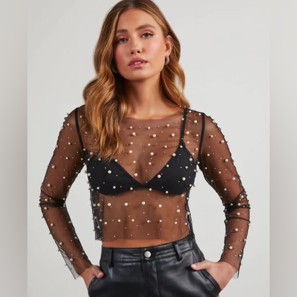NWT Mesh Pearl and Crystal Top VICI